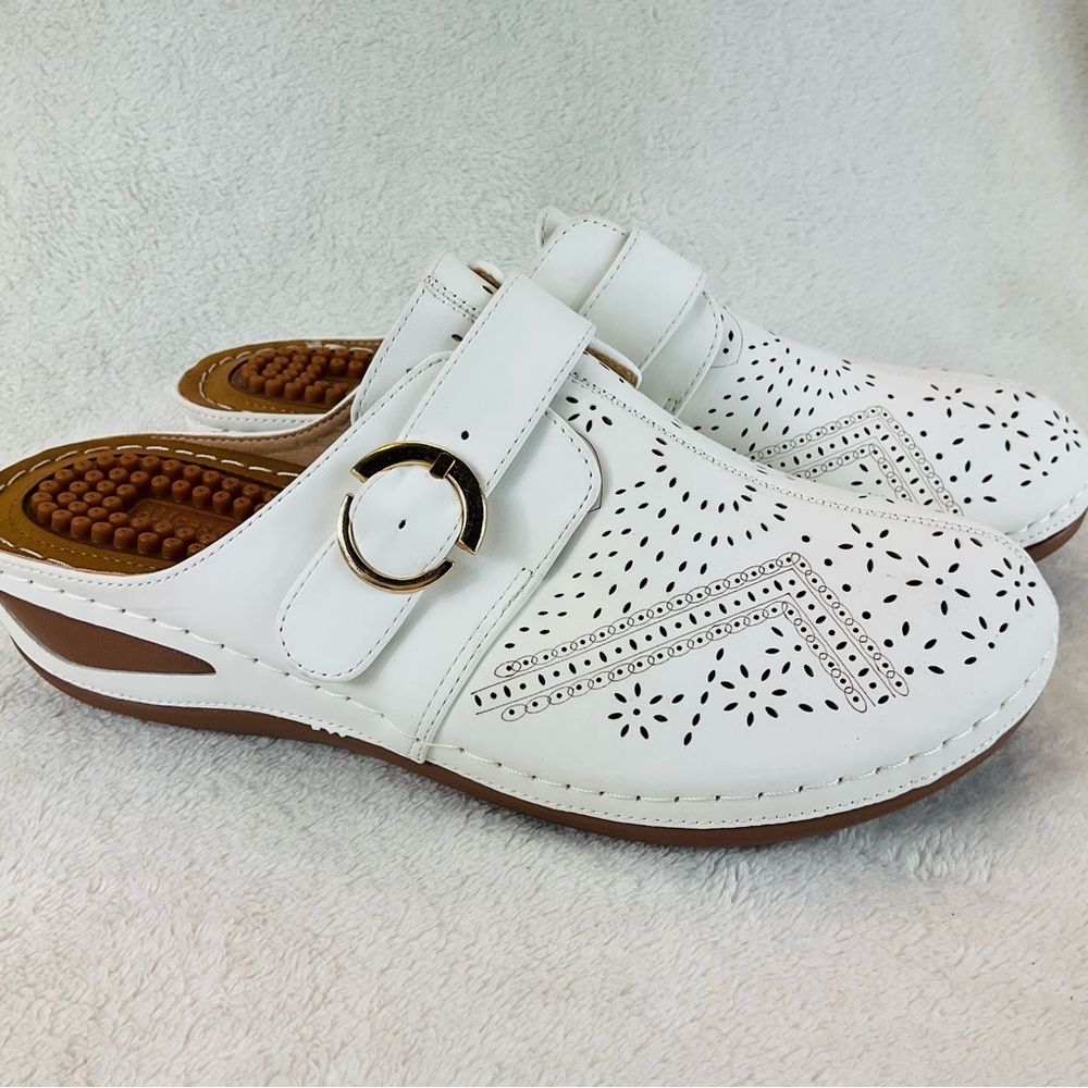 NEW ALICEGANA Comfort Breathable Anti-Slip Perforated Slip On Wedge Mules | 9.5